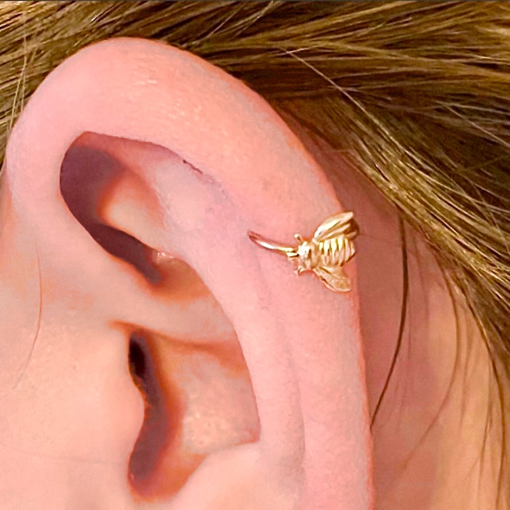 3 x gold honey bee nose ring cartilage helix tragus rook conch snug hoop earring
